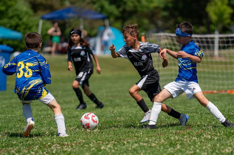 Soccer players on the field during the 3V3 tournament hosted by the Glenview Park Foundation.